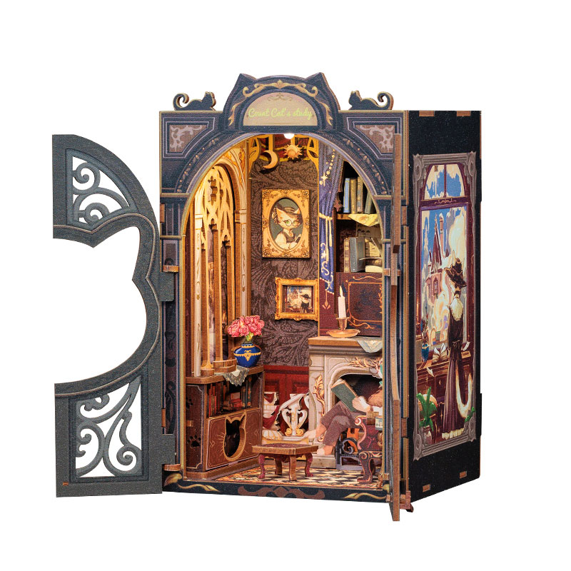 Miniature Dollhouse Count Cats Study Wooden Handmade Kit(Provisional Pre-order)