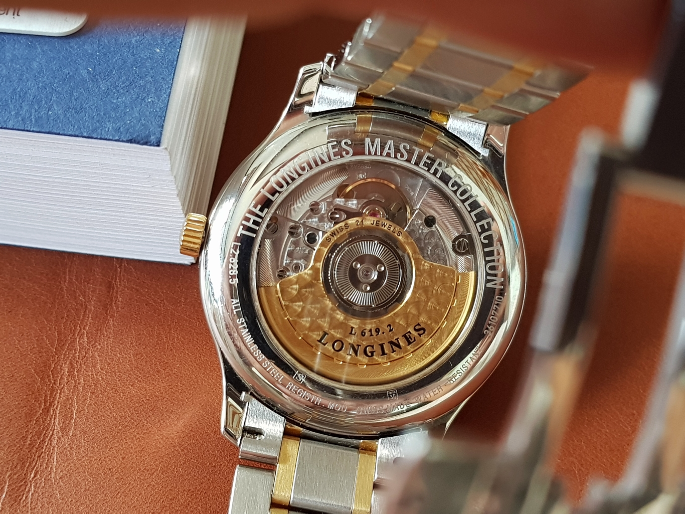 Longines Master Collection Date Automatic Stainless หุ้มทองคำ18k เพชรแท้12เม็ด 0.055กะรัต หน้าขาวลายผ้า