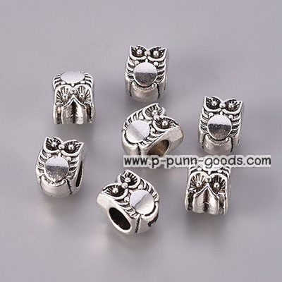ลูกปัดนกฮูก 10x8มม. สีเงินโบราณ