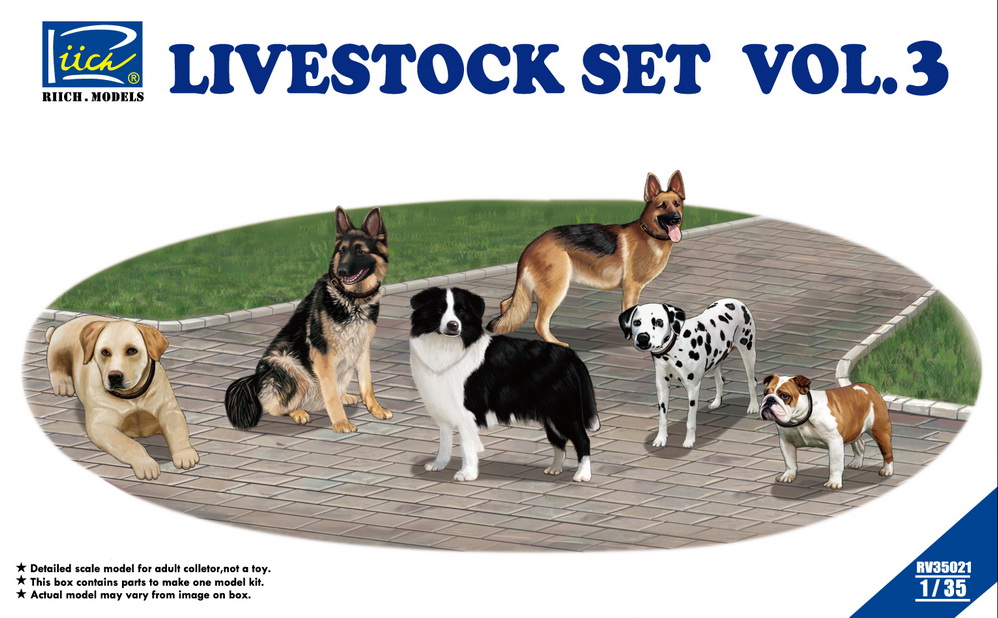 โมเดลฟิกเกอร์สัตว์เลี้ยง Riich ขนาด 1/35 RV35021 Livestock Set Vol.3 (6 Dogs)