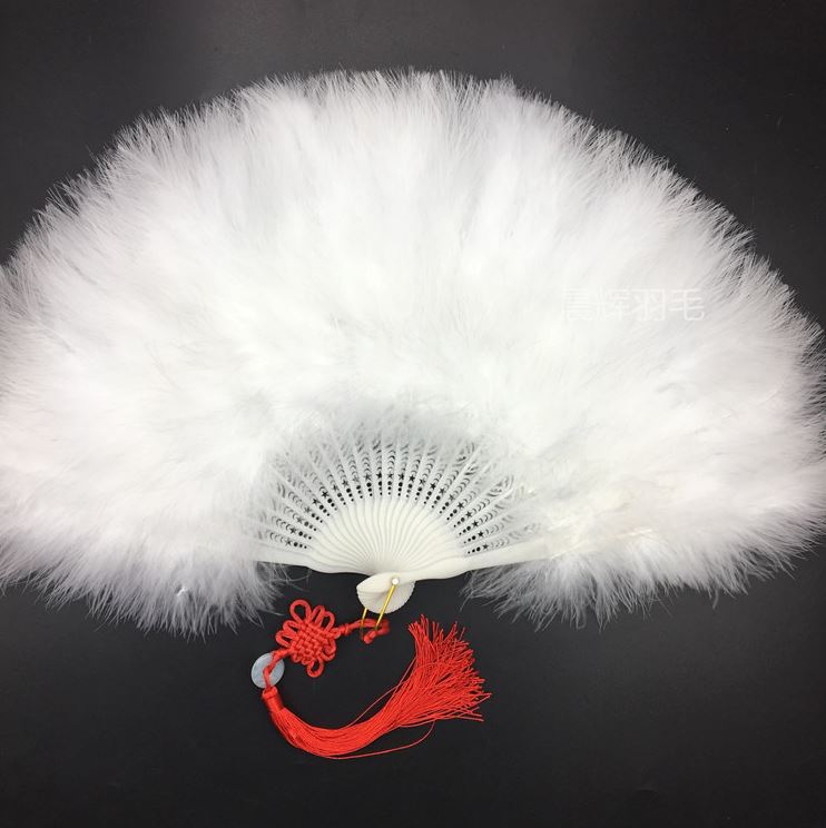 พัดขนนกสำหรับการฟ้อนรำจีนสีขาว Feather Dancing Fan for Student Performance White Color 羽毛扇子全絨加厚舞蹈扇子兒童表演羽毛扇白色