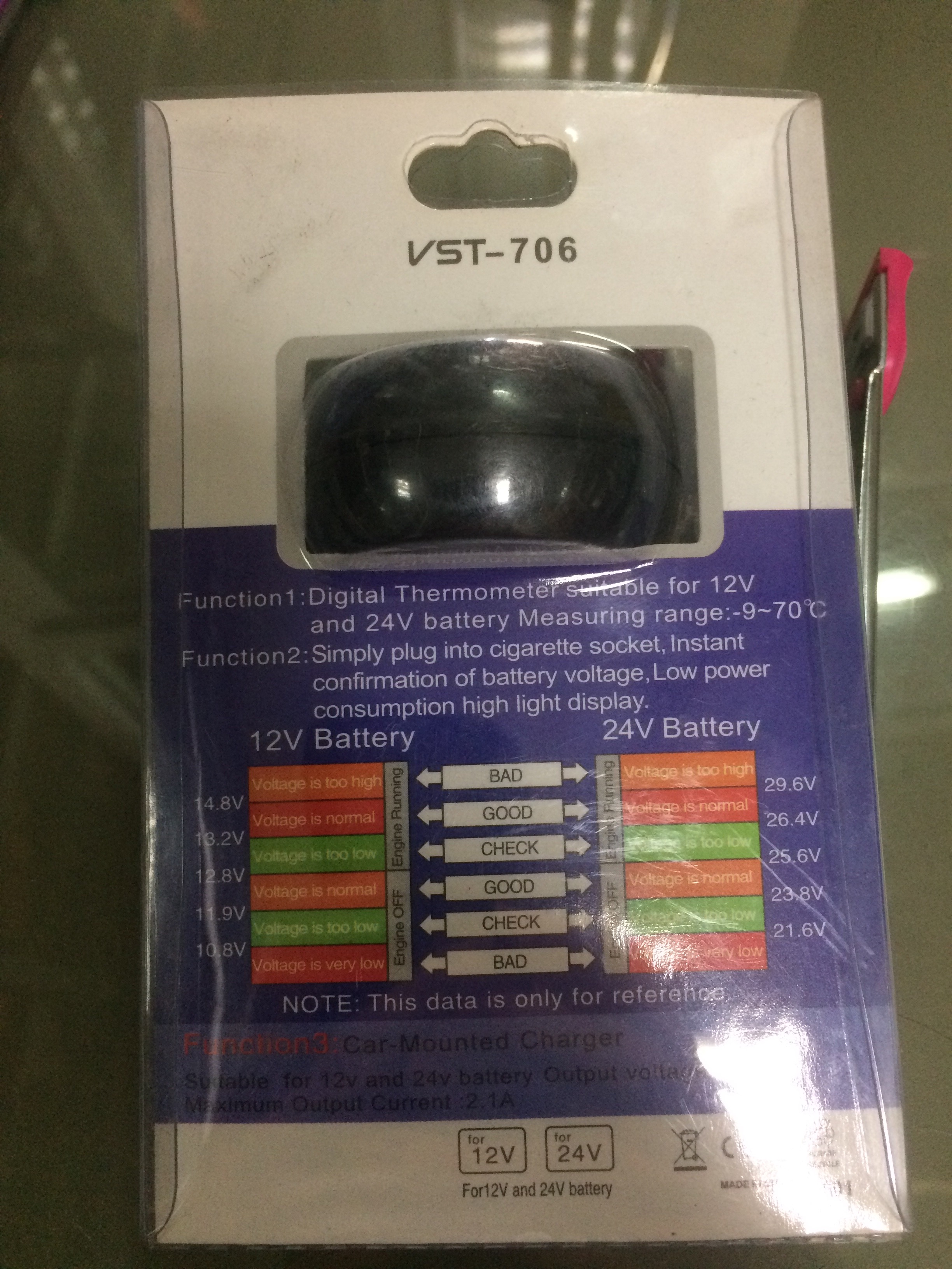 เกจ์วัด 3 in 1 วัด volt 12-24 V, อุณหภูมิ, USB (เสียบกับที่จุดบุหรี่)