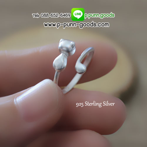 แหวนเงินแท้ 92.5 Sterling Silver แหวนแมวเหมียว ปรับขนาดได้
