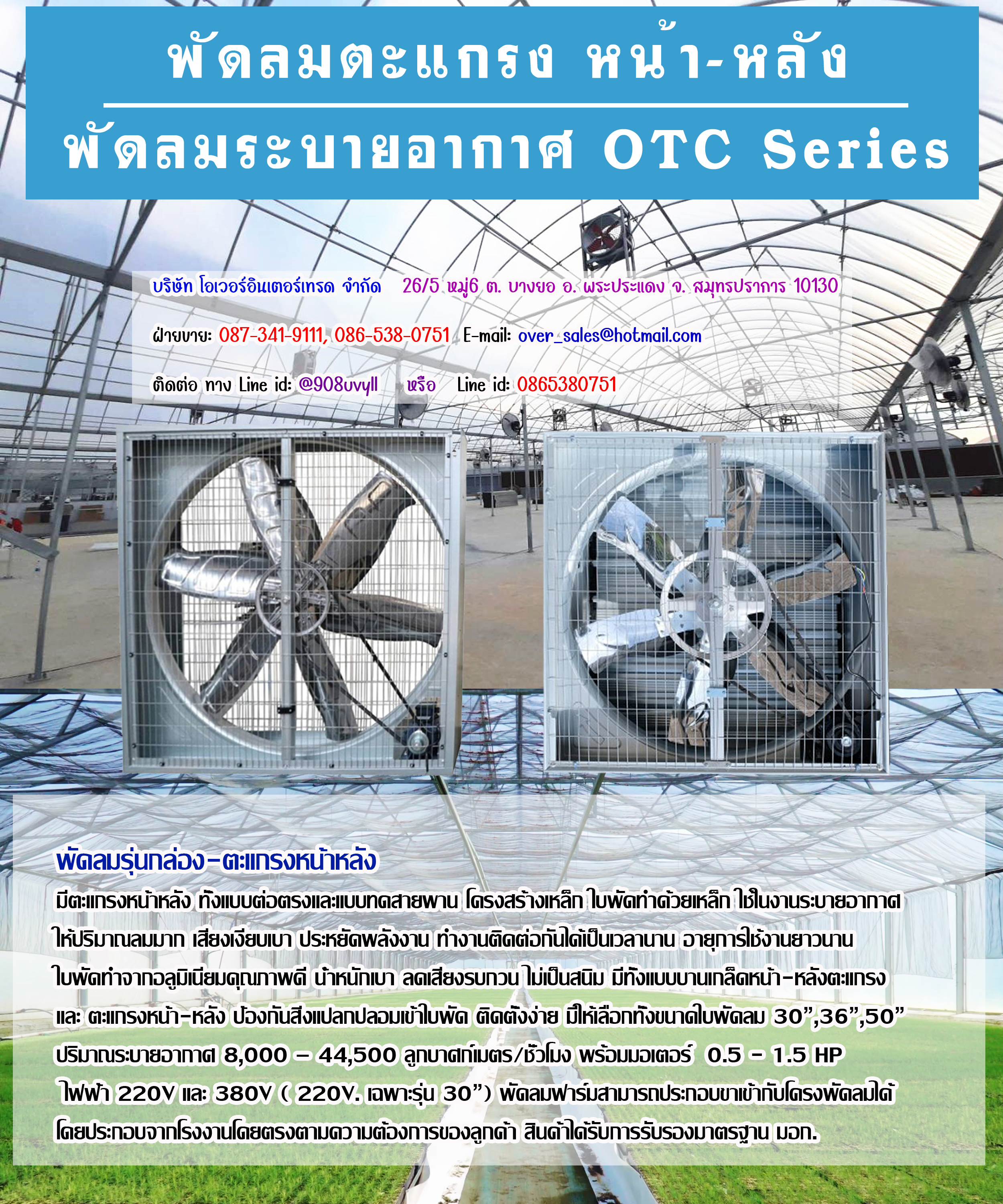 พัดลมแบบตะแกรงหน้าหลัง เหมาะสำหรับติดตั้งที่ผนัง มีตะแกรงหลังเพื่อความปลอดภัย พัดลมตะแกรง หน้า-หลัง ระบายอากาศ OTC-series