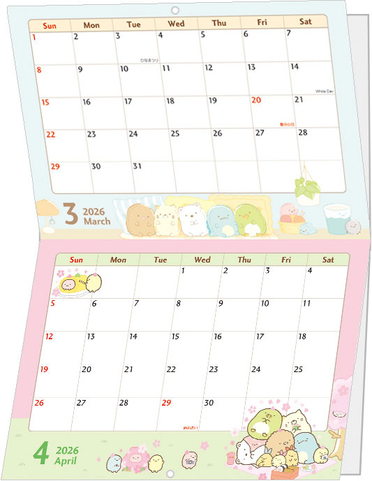 CD40201 Sumikko Gurashi Hanging Wall Calendar (A4)(Released)