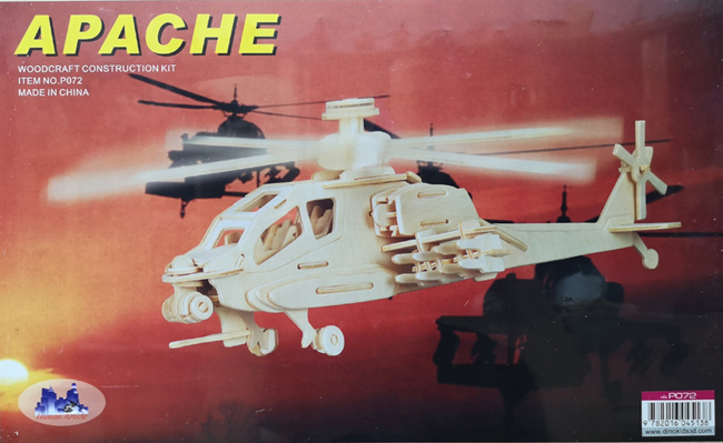 Dinokids3D ตัวต่อไม้ 3 มิติเฮลิคอปเตอร์รุ่น Apache จิ๊กซอว์ไม้ โมเดลไม้ 3 มิติ
