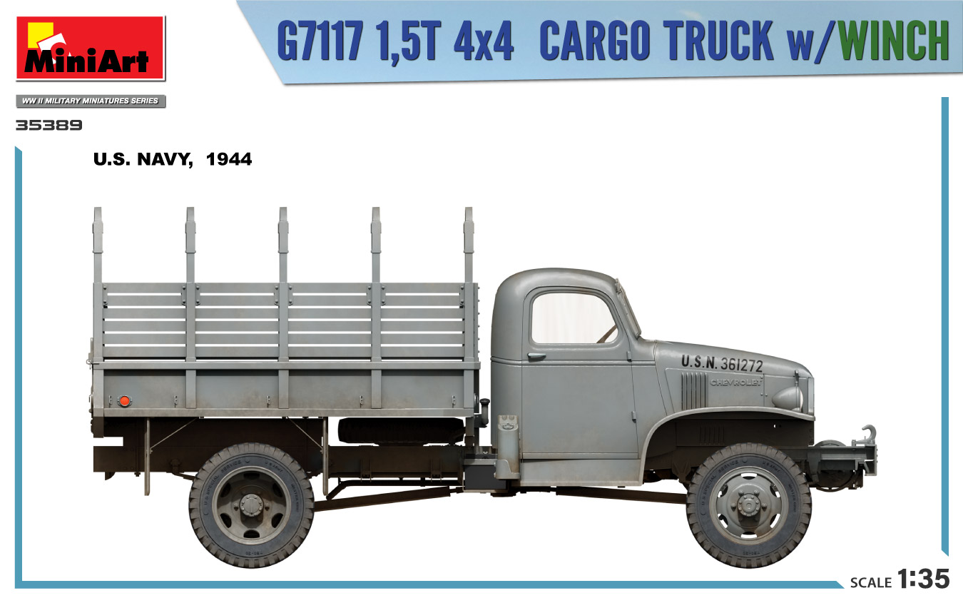 โมเดลรถบรรทุกพร้อมฟิกเกอร์ MiniArt ขนาด 1/35 MI35389 G7117 1,5T 4×4 CARGO TRUCK w/WINCH