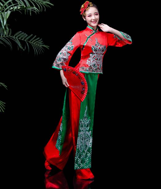 ชุดพัดฟ้อนรำสตรีจีน 古典舞蹈服装扇子舞套装女成人 Classical Chinese Female Fan Dance Costume