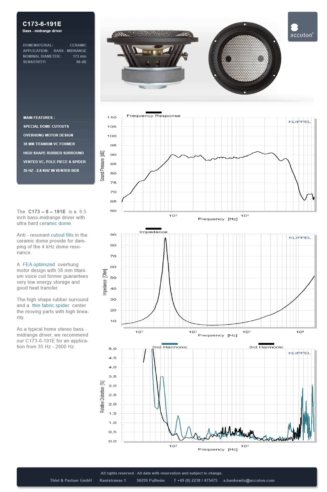 Accuton C173-6-191E 6.5" Ceramic Cut Cone Mid/bass