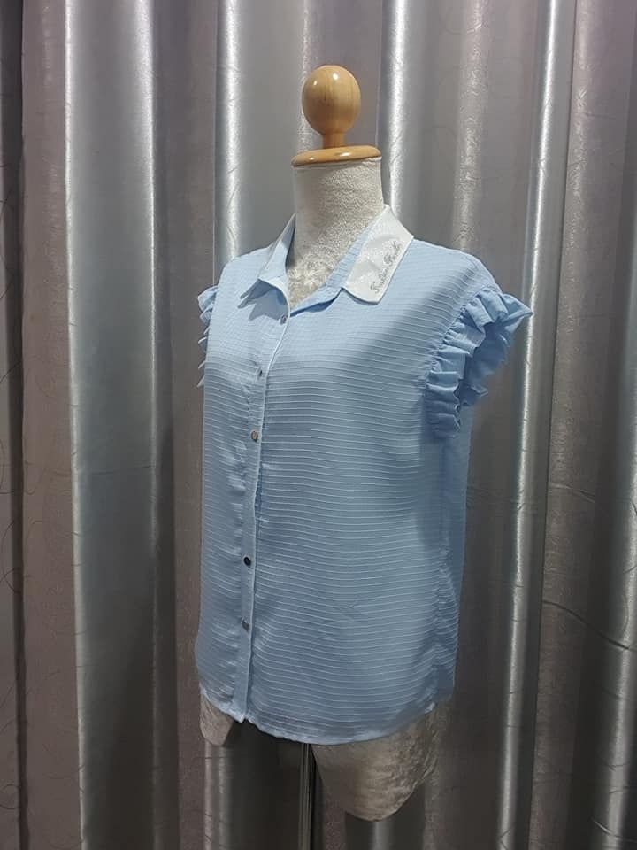FF01807 เสื้อมือสอง สีฟ้า puella อก36 นิ้ว