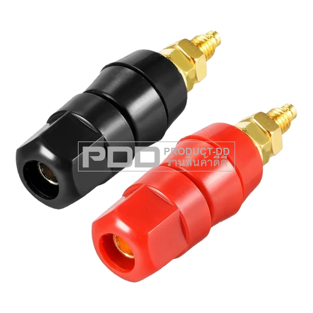 (แพค 1 คู่) บานาน่าแจ๊ค 4 mm ตัวเมียแบบเดี่ยวหัวเหลี่ยม ขนาด 1.5x5 cm สีดำ-แดง สำหรับยึดแท่น