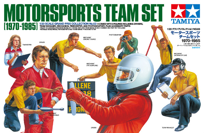 โมเดลฟิกเกอร์ทีมนักแข่งรถทามิย่า ขนาด 1/20 Tamiya TA20063 Motorsports Team Set (1970-1985)