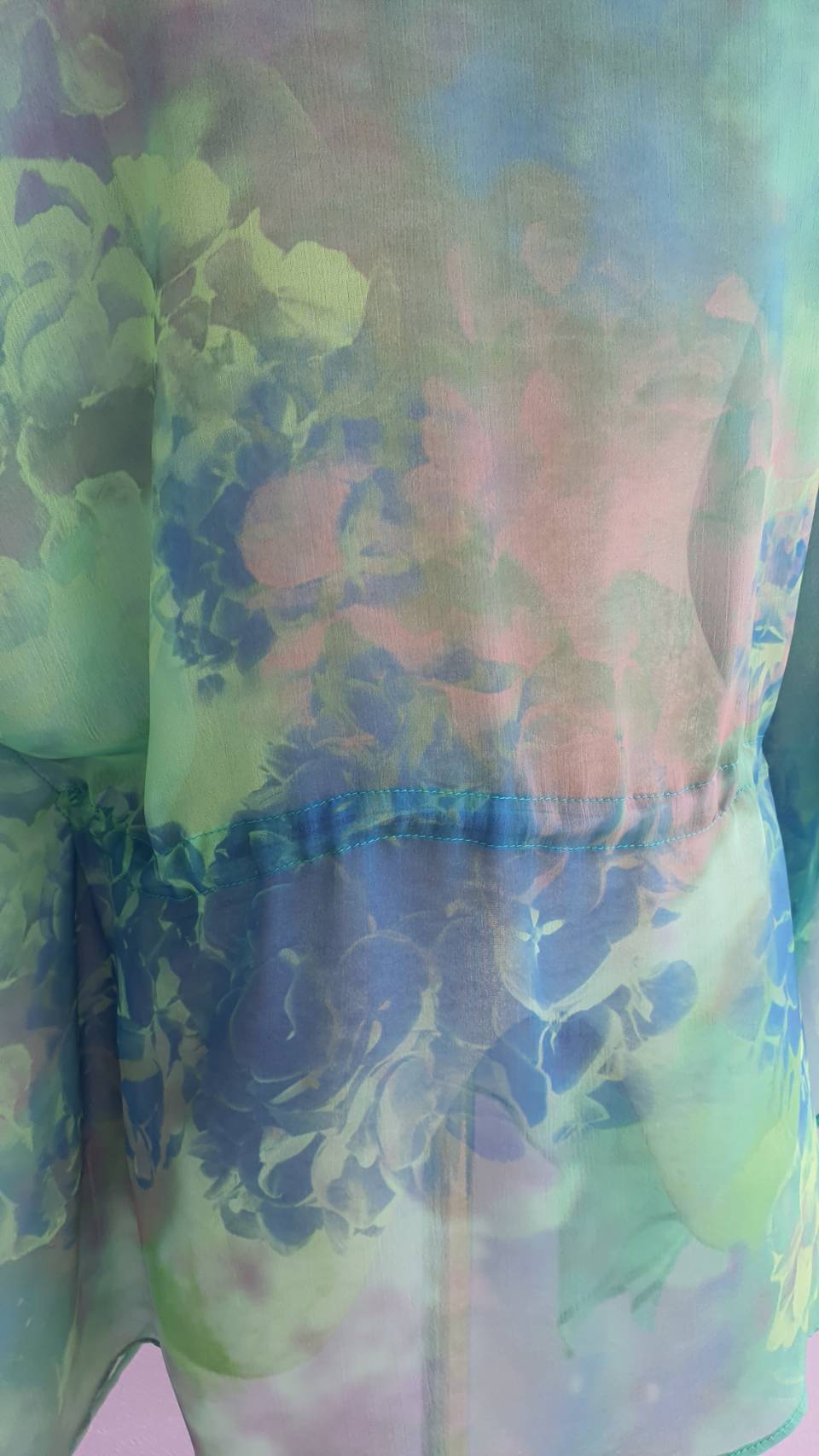 ขายแล้วค่ะ FF03120 เสื้อชีฟอง มือสอง สีเขียว แบรนด์ Decorated Originals อก free