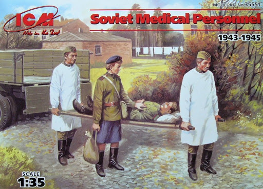 โมเดลฟิกเกอร์ ICM ขนาด 1/35 ICM35551 Soviet Medical Personnel (1943-1945) (4 figures - 1 nurse, 2 medical orderlies, 1 injured)