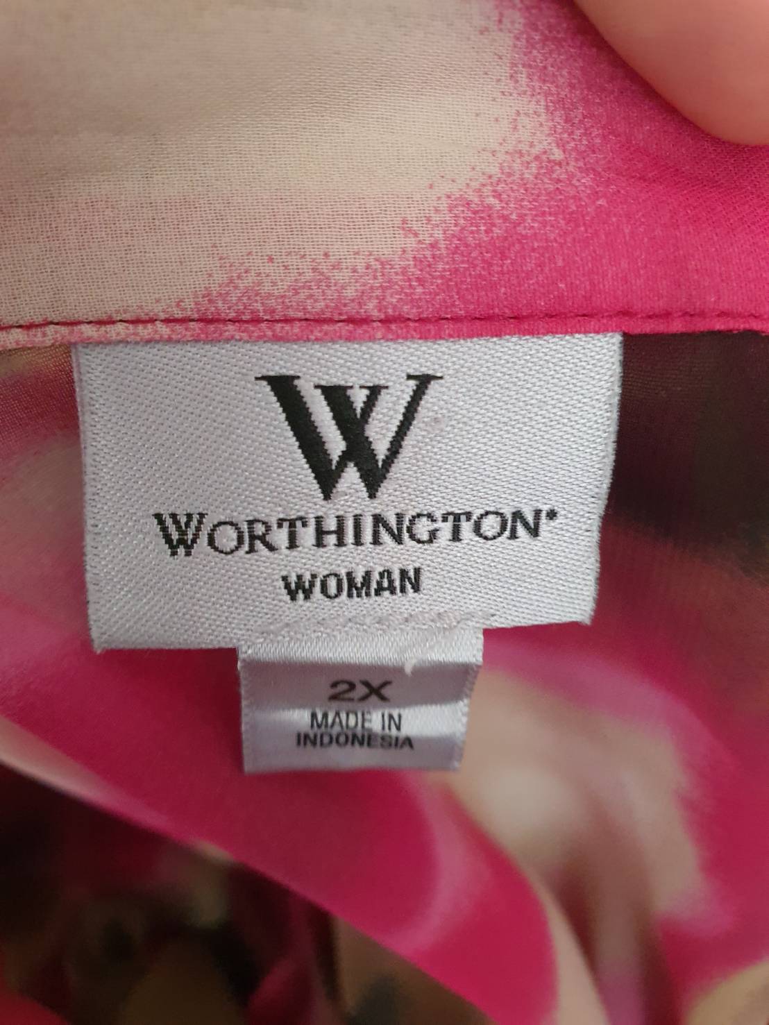 FF05315 เสื้อผ้ามือสอง ชีฟอง สีชมพูลาย แบรนด์ WORTHINGTON อก free-48 นิ้ว
