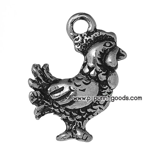 จี้ห้อยไก่แจ้ 3D สีเงินโบราณ 18x13 มม.