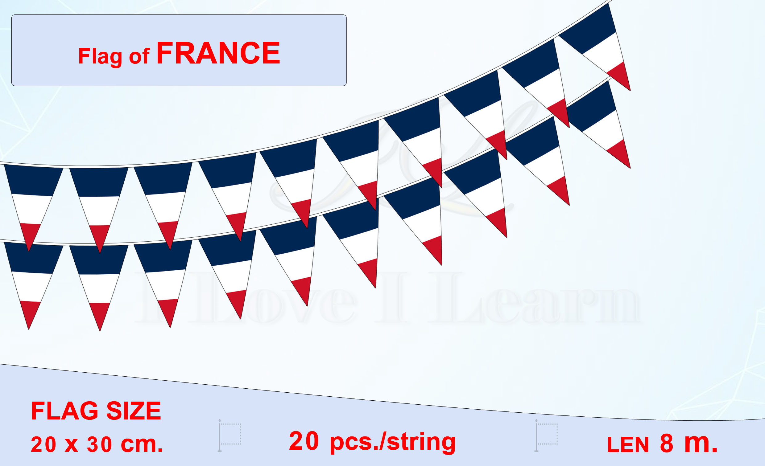 ธงชาติสาธารณรัฐฝรั่งเศส (ธงราวฝรั่งเศส แบบสามเหลี่ยม) The French Republic Flag (France Small Triangular Flag Decoration) République française le drapeau สำหรับประดับตกแต่งในงาน ตกแต่งสถานที่ ราคาถูก