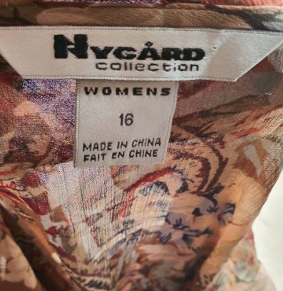 FF03812 เสื้อผ้ามือสอง ชีฟอง สีน้ำตาล แบรนด์ NYGARD อก FREE -46 นิ้ว