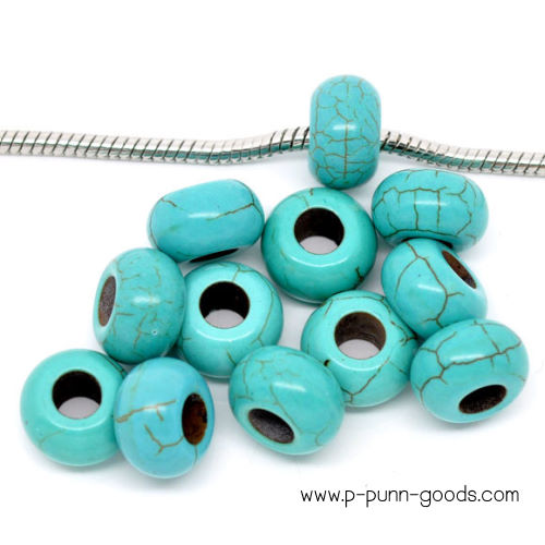 ลูกปัดเทอร์ควอยส์ 14x8.5 มม. ไม่มีแกนกลาง (Turquoise European Style Large Hole Charm Beads)