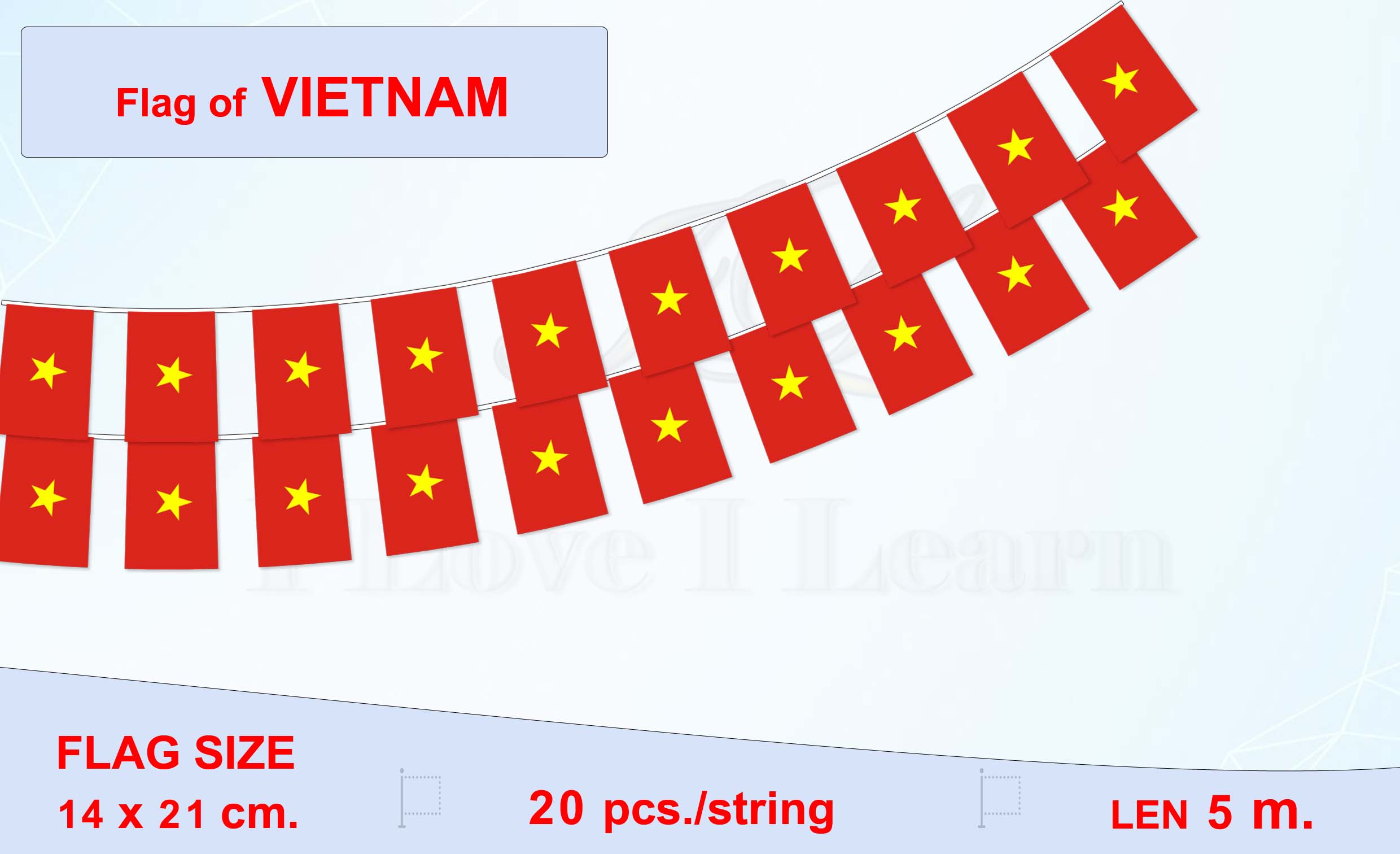 ธงชาติเวียดนาม (ธงราวเวียดนาม) Cờ nhỏ việt nam Vietnam Small Flag Decoration ธงชาติประเทศเวียดนาม สำหรับประดับตกแต่งในงาน ตกแต่งสถานที่ ราคาถูก