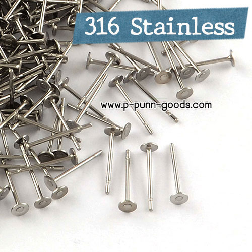 ก้านต่างหูสแตนเลส 12x3 ก้าน0.7 มม. (316 Stainless Steel)