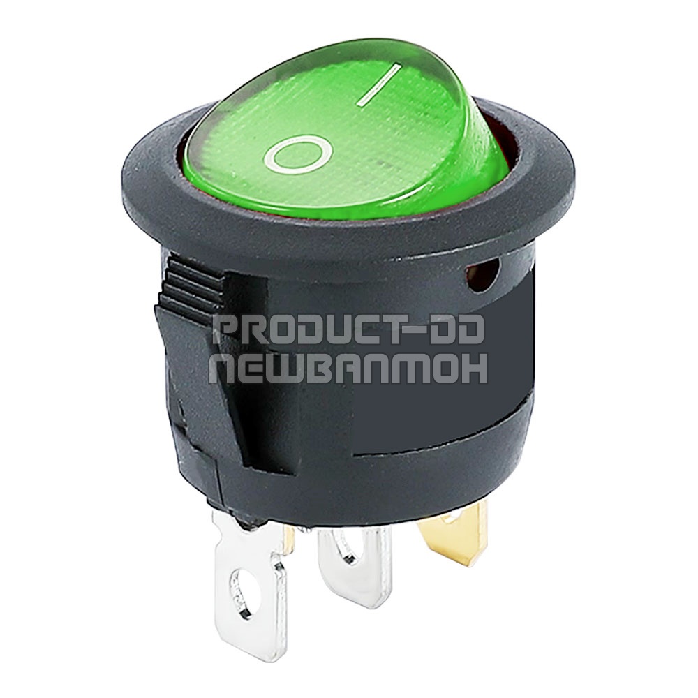 KCD1 สวิตช์กระดก ON-OFF (I-O) กลม 3 ขา สีเขียวมีไฟ 6A 250V AC