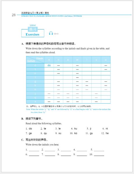 แบบเรียนภาษาจีน พื้นฐานมาตรฐานการออกเสียงพินอิน 汉语拼音入门（第2版）课本 Introduction to Standard Chinese Pinyin System (2nd Edition) Textbook