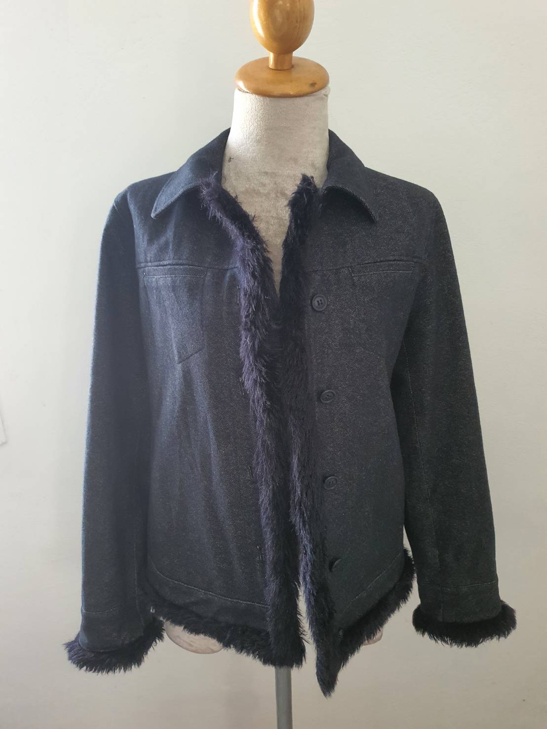 FF06577 เสื้อคลุมยีนส์ มือสอง สีเทาดำ MICHEL KLEIN PARIS อก 34 นิ้ว