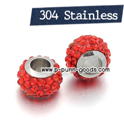 ลูกปัดประดับพลอยเทียม (Polymer Clay European Bead), แกนสแตนเลส 11x7.5 มม.