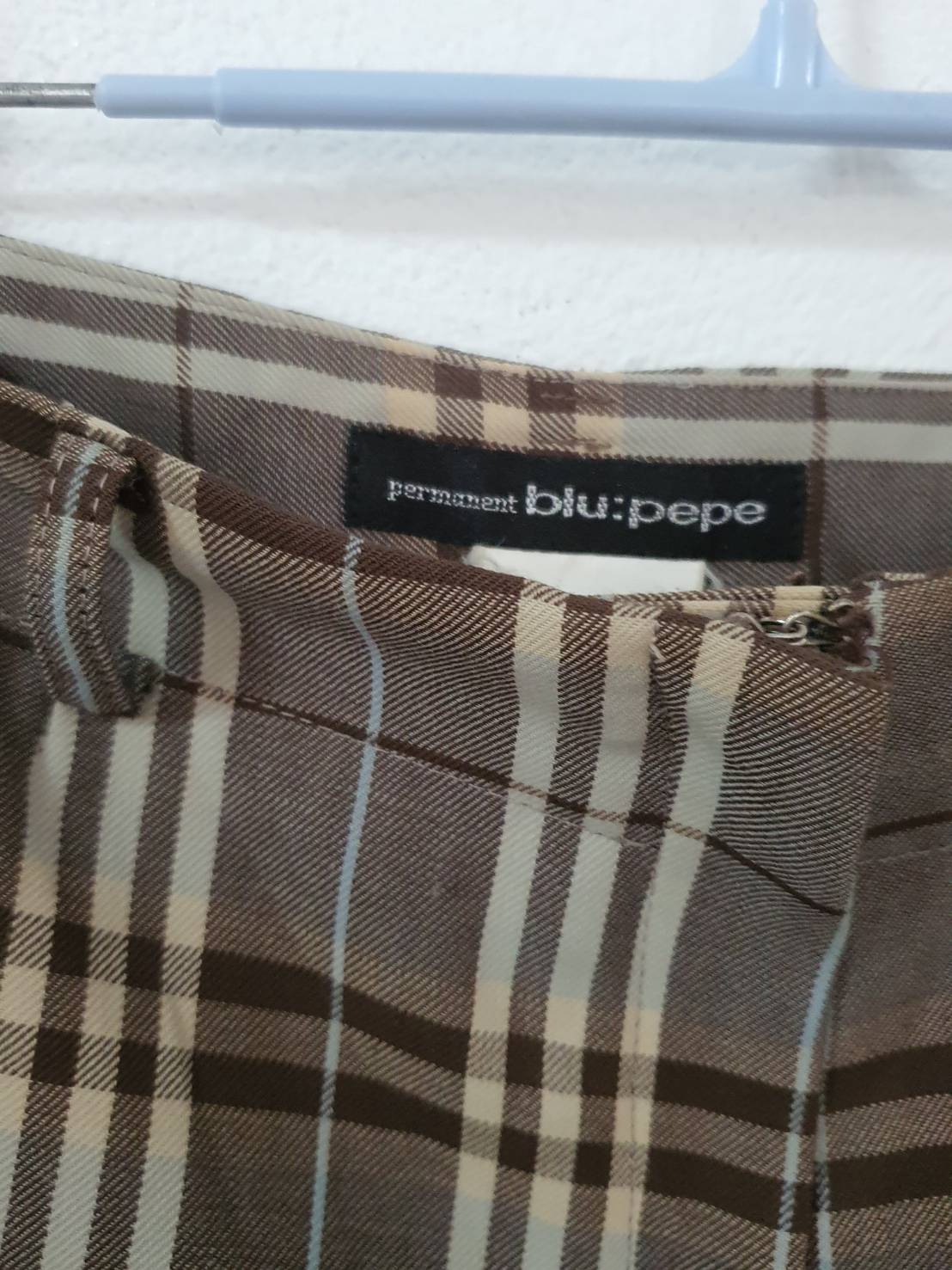 FF06478 กางเกงผ้า มือสอง ลายสก็อต blu : pepe เอว 28 นิ้ว