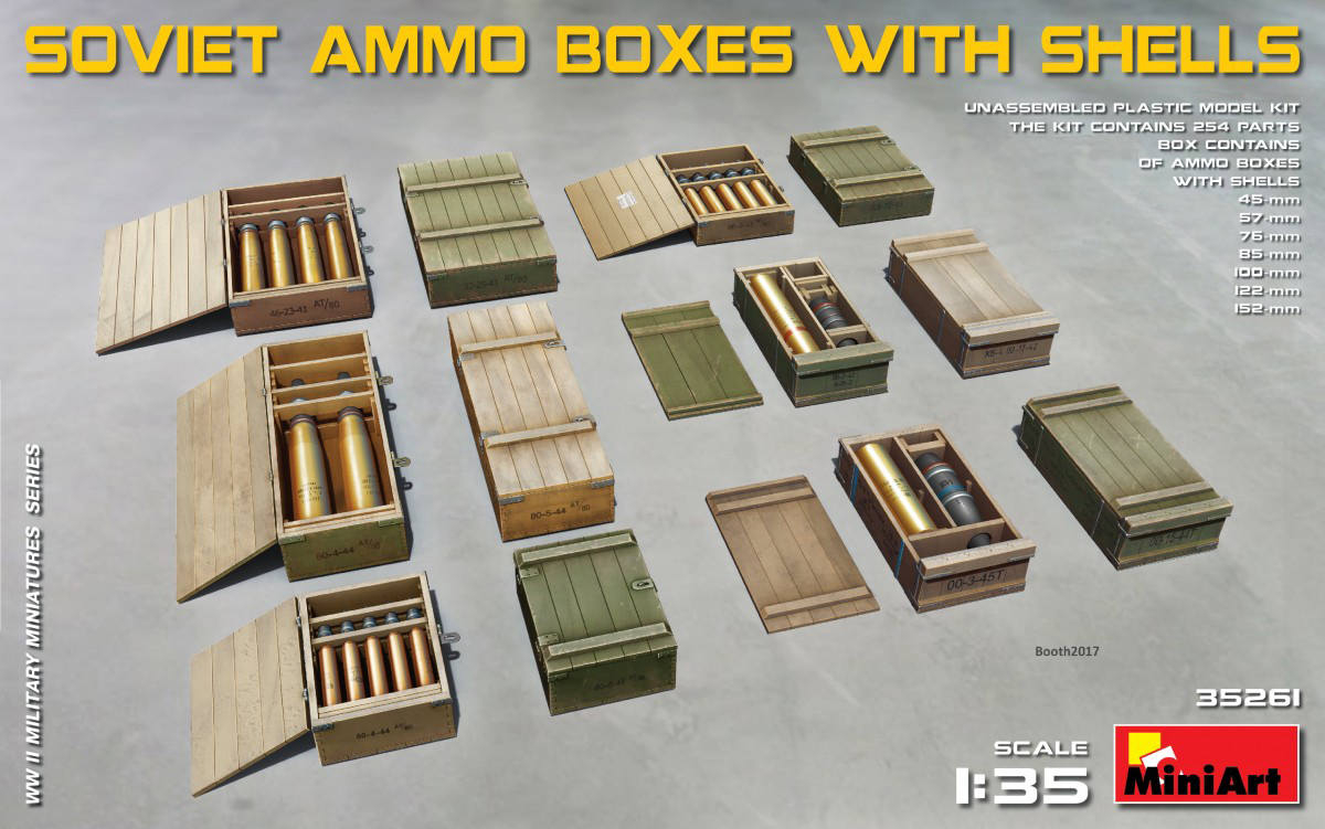 โมเดลฟิกเกอร์อาวุธทหาร MiniArt ขนาด 1/35 MI35261 Soviet Ammo Boxes w/Shells