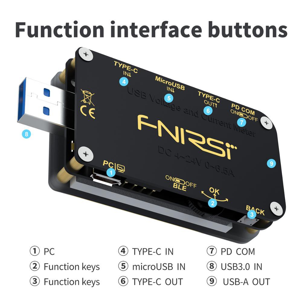 เครื่องวัดไฟฟ้า FNB48 PD Trigger Voltmeter USB 3.0 Voltage and Current Tester DC 4-24V 6.5A USB C Multimeter PPS Fast Charging Protocol Capacity Tester QC2.0 3.0