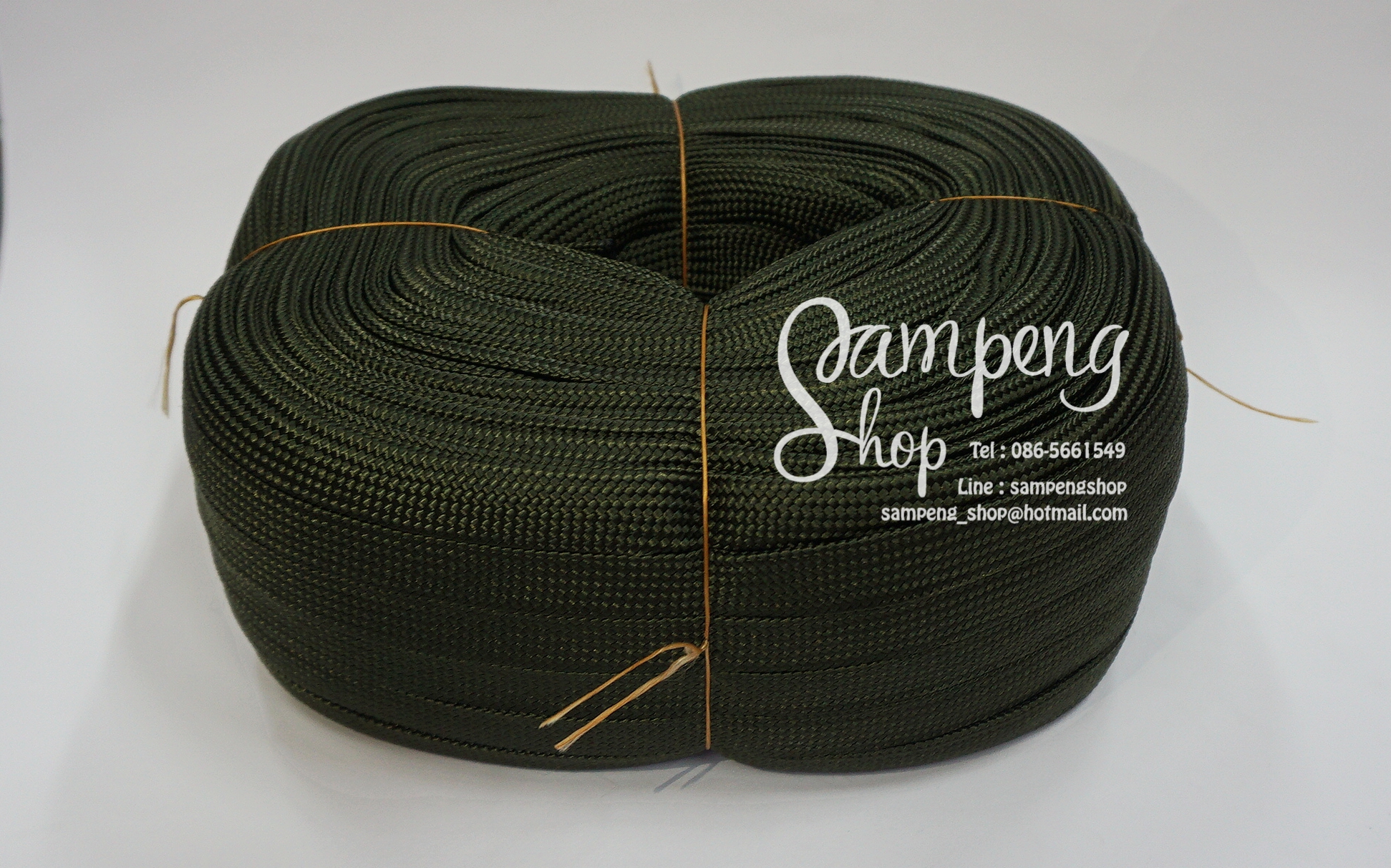 เชือกถักแบนเอนกประสงค์ เส้นใหญ่ สีเขียวขี้ม้า (1เมตร)