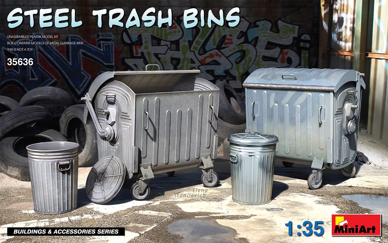 โมเดลถังขยะเหล็ก MiniArt ขนาด 1/35 MI35636 Steel Trash Bins