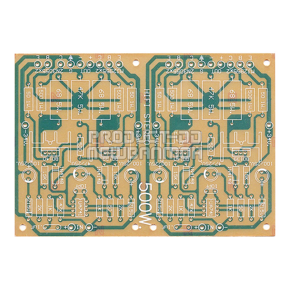 แผ่นปริ้นท์เปล่า DIY วงจรแอมป์ขยายเสียงสเตอริโอ 500W ขนาด 10.5x15 ซม.