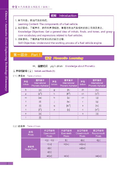 แบบเรียนภาษาจีนยานยนต์ Chinese + Automotive Service Engineering Technology (ระดับพื้นฐาน) 中文+汽车工程服务技术（初级) Chinese + Automotive Service Engineering Technology (Elementary)