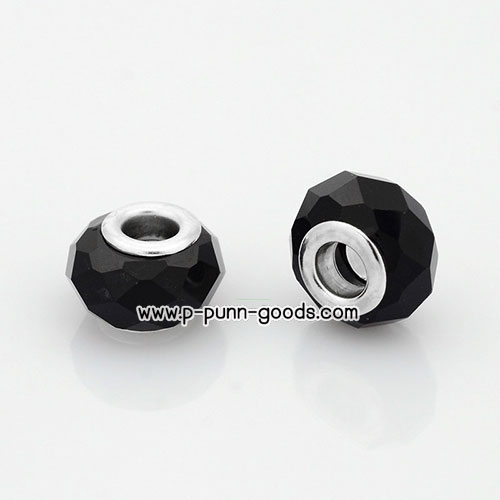 ลูกปัดแก้ว 14x9 มม. Black (Faceted Glass European Beads)