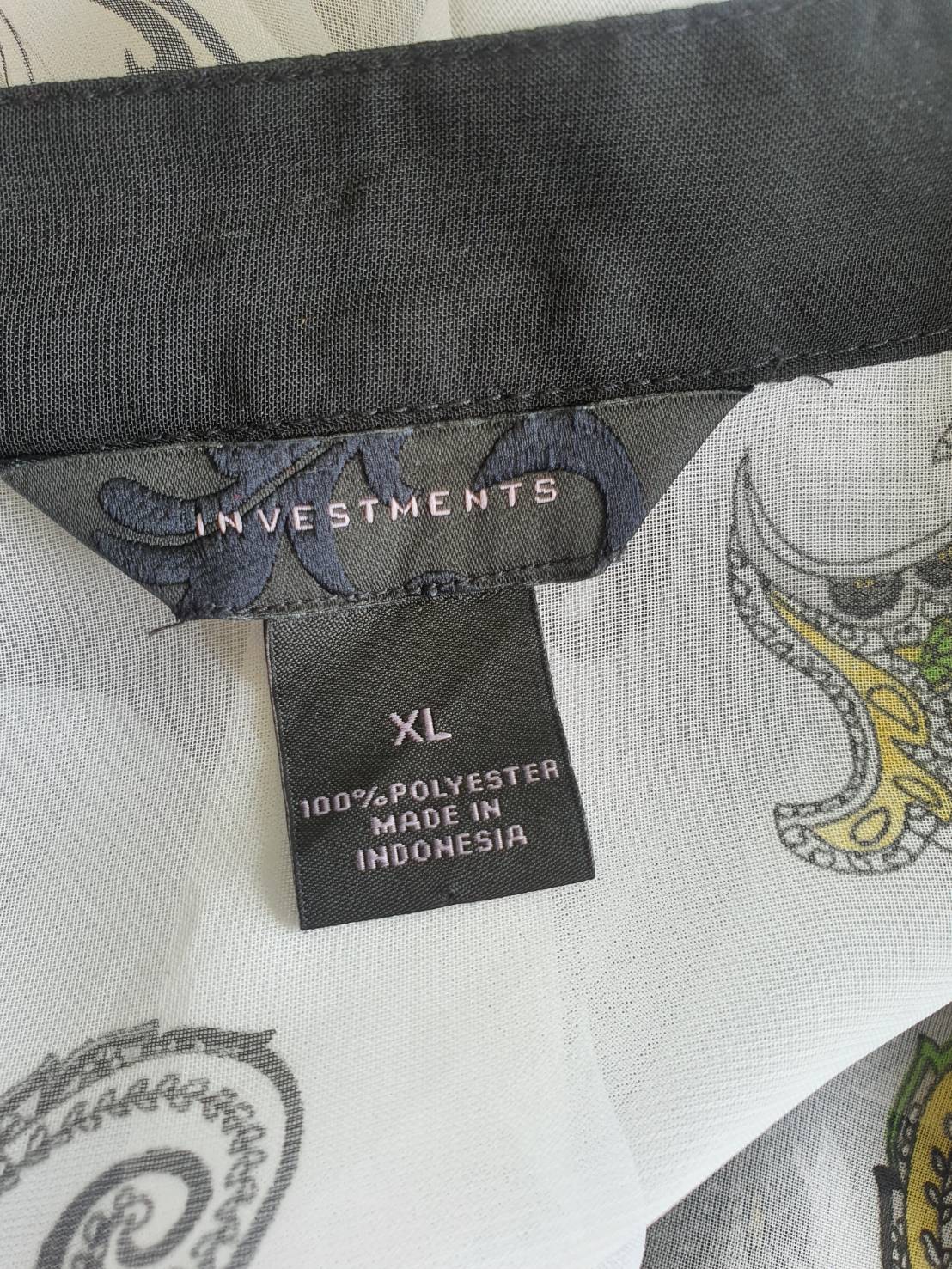 FF05090 เสื้อผ้าชีฟอง สีขาวลาย แบรนด์ INVESTMENTS อก free-46 นิ้ว