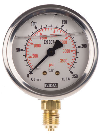 Pressure Gauge : WIKA : Port G 1/4 ขนาด 60 X 0-250 Bar เกลียวออกล่าง ( Bottom Entry )Case Material : Stainless Steel