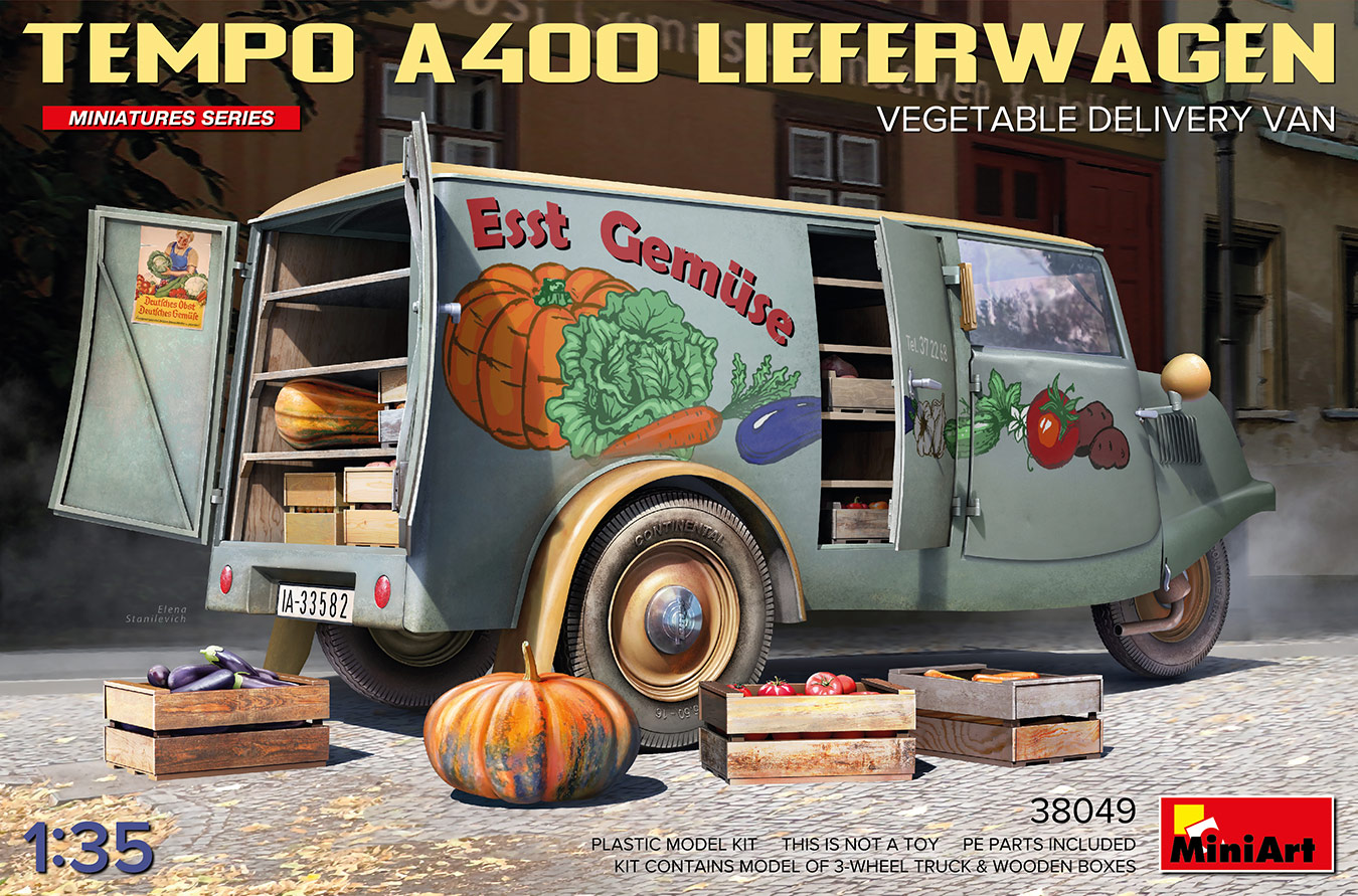 โมเดลรถตู้ส่งผัก MiniArt ขนาด 1/35 MI38049 TEMPO A400 LIEFERWAGEN. VEGETABLE DELIVERY VAN