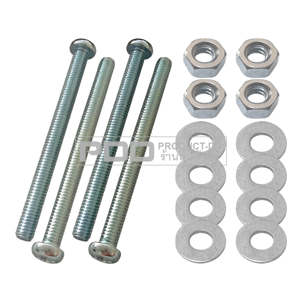 ชุดสกรูหัวกลม JP M4x50 ยึดตะแกรงเหล็ก สำหรับพัดลม 3-5 นิ้ว หนา 3.8 ซม.