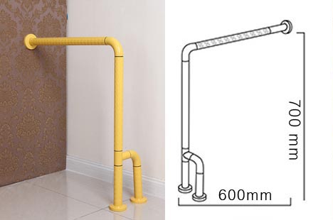 ราว ห้องน้ำ รูปตัว h สีขาวยึดกับพื้น 2 ขา สีเหลือง