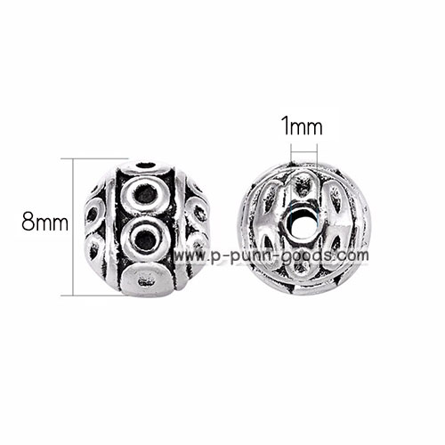 ลูกปัดคั่น เม็ดกลม 8 มม. สีเงินโบราณ