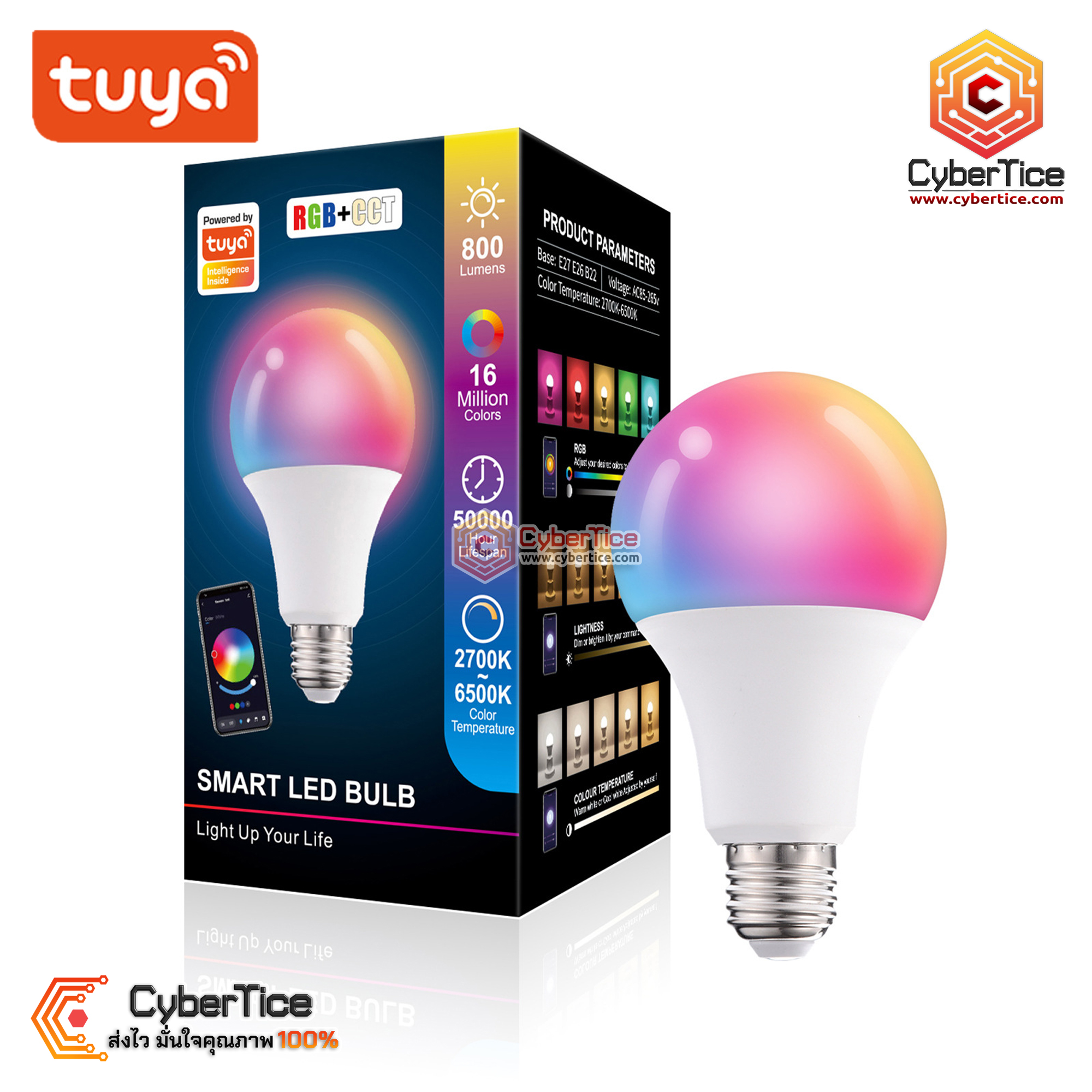 หลอดไฟ LED RGBW เปลี่ยนได้16สี E27 Tuya Bluetooth Smart Lamps 220V 10W ...