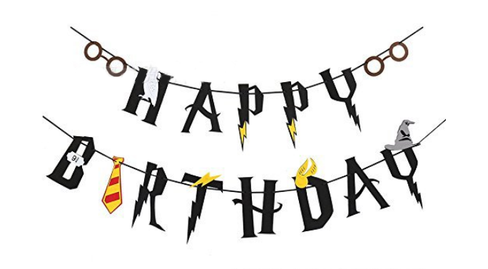 ป้าย Happy Birthday ลายแฮร์รี่ พอตเตอร์ สีดำ