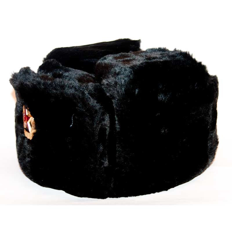 หมวกรัสเซีย (shapka ushanka Soviet and Russian winter hat) : Black Russian Ushanka Hat