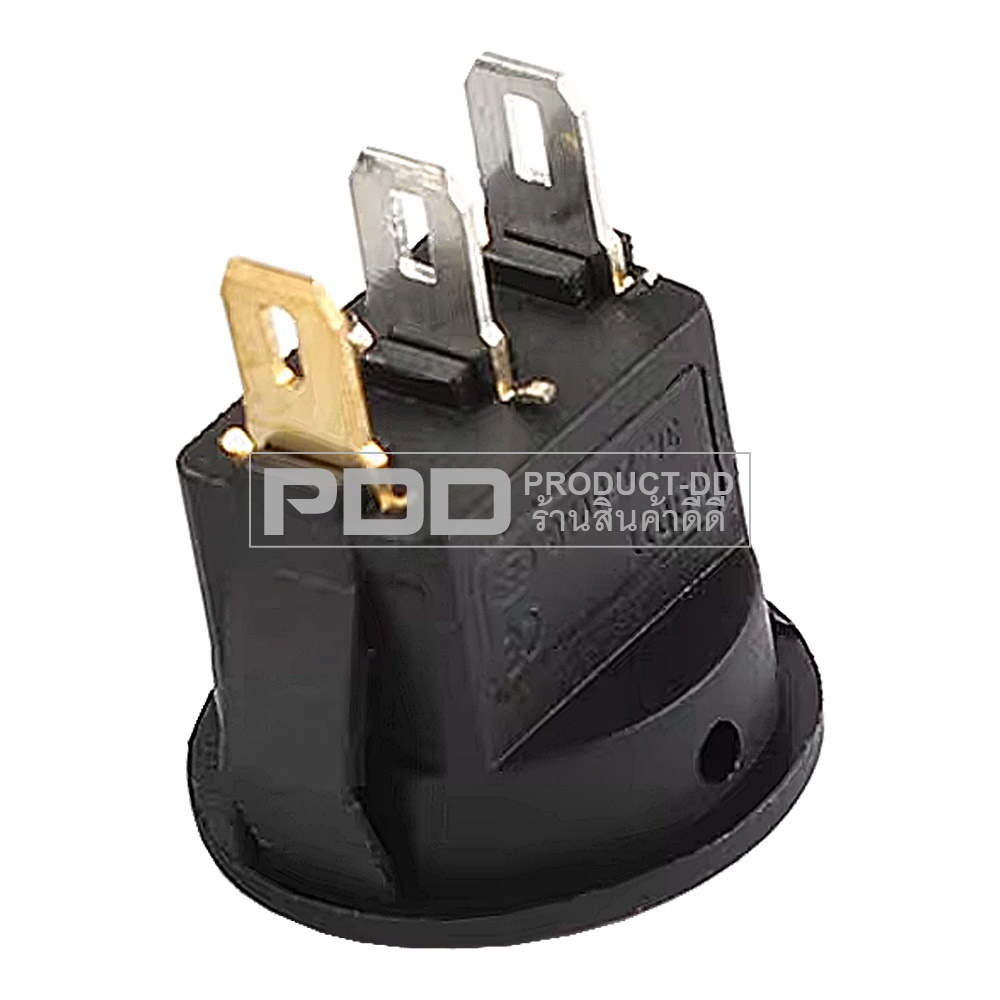 สวิตช์กระดก ON-OFF กลม 3 ขา สีเขียวมีไฟ Rocker Switch 3 Pin l-O 6A 250V AC