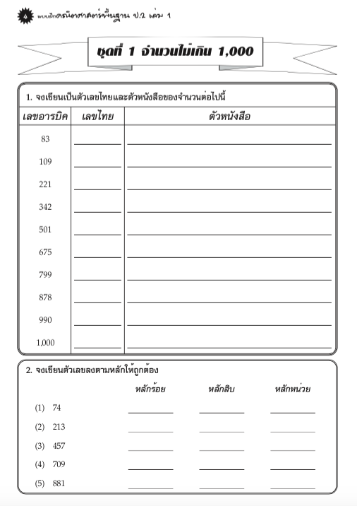 แบบฝึกคณิตศาสตร์พื้นฐานป.2 เล่ม 1+เฉลย (หลักสูตรใหม่ 2560) สำนักพิมพ์โฟกัส