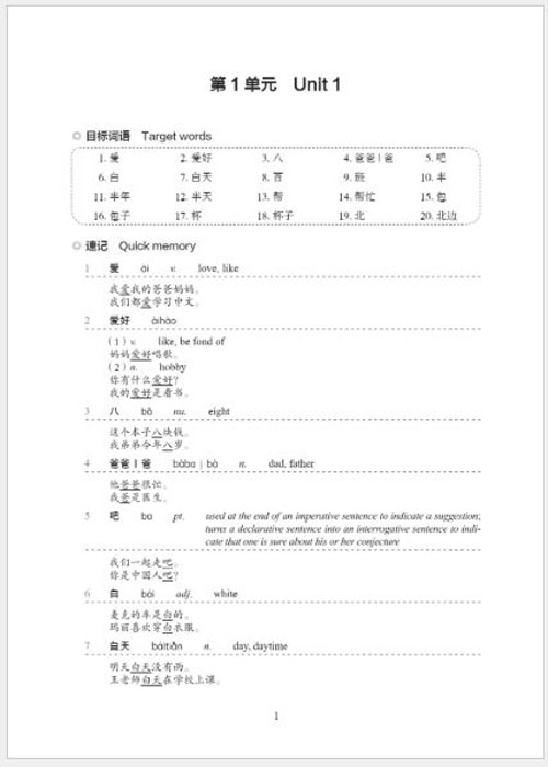 [คู่มือมาตรฐานการวัดระดับความรู้ภาษาจีนสำหรับการศึกษาภาษาจีนนานาชาติ] : คู่มือคำศัพท์ด่วน (ระดับ 1) 国际中文教育中文水平等级标准·词汇速记速练手册（一级） Chinese Proficiency Grading Standards for International Chinese Language Education: Quick Vocabulary Handbook (Level 1)
