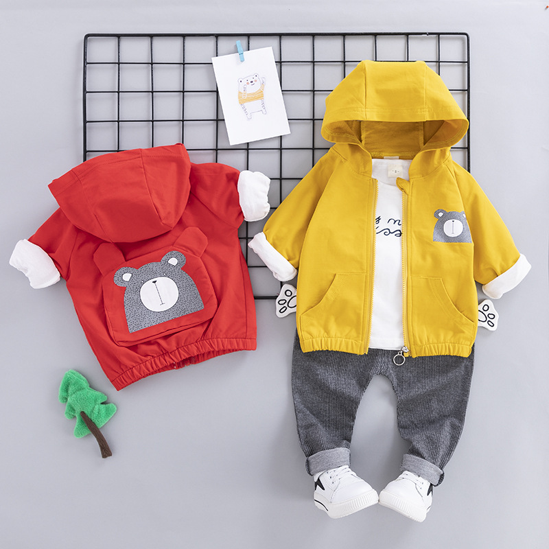 D2kids ชุดเซ็ตเด็กชายลายหมี มีฮู๊ต กางเกงสีเทา